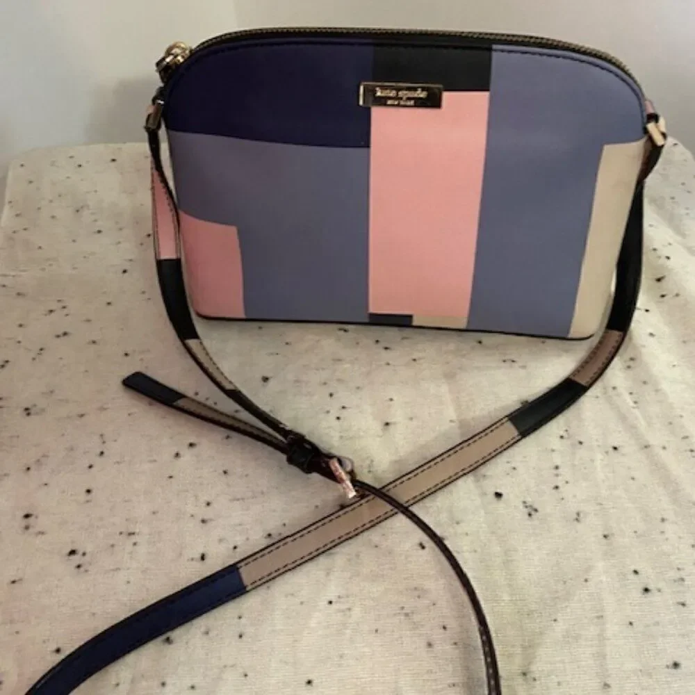 Kate Spade Lane Color Block Pink/Blue/Tan Saffiano Leather crossbody bag